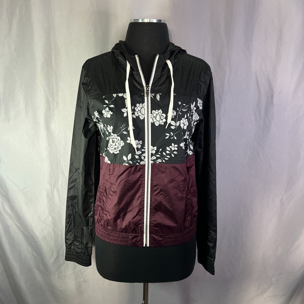 Empyre Windbreaker Jacket Womens Medium Multicolor Floral Hooded Full Zip Skater